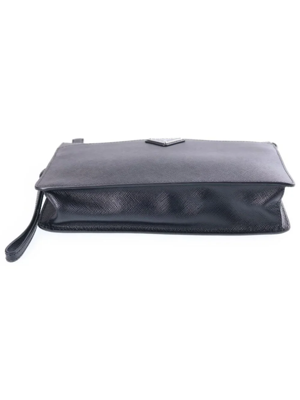 Prada Saffiano Clutch Pouch Black Leather Silver